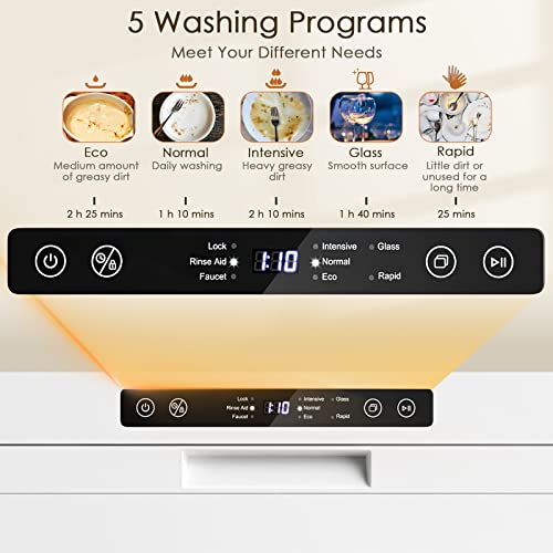COSTWAY Countertop Dishwasher, 6 Place Settings Built-in Dishwasher with 72 H Preserve, Air Dry Function, LED Touch Control and 5 Washing Programs