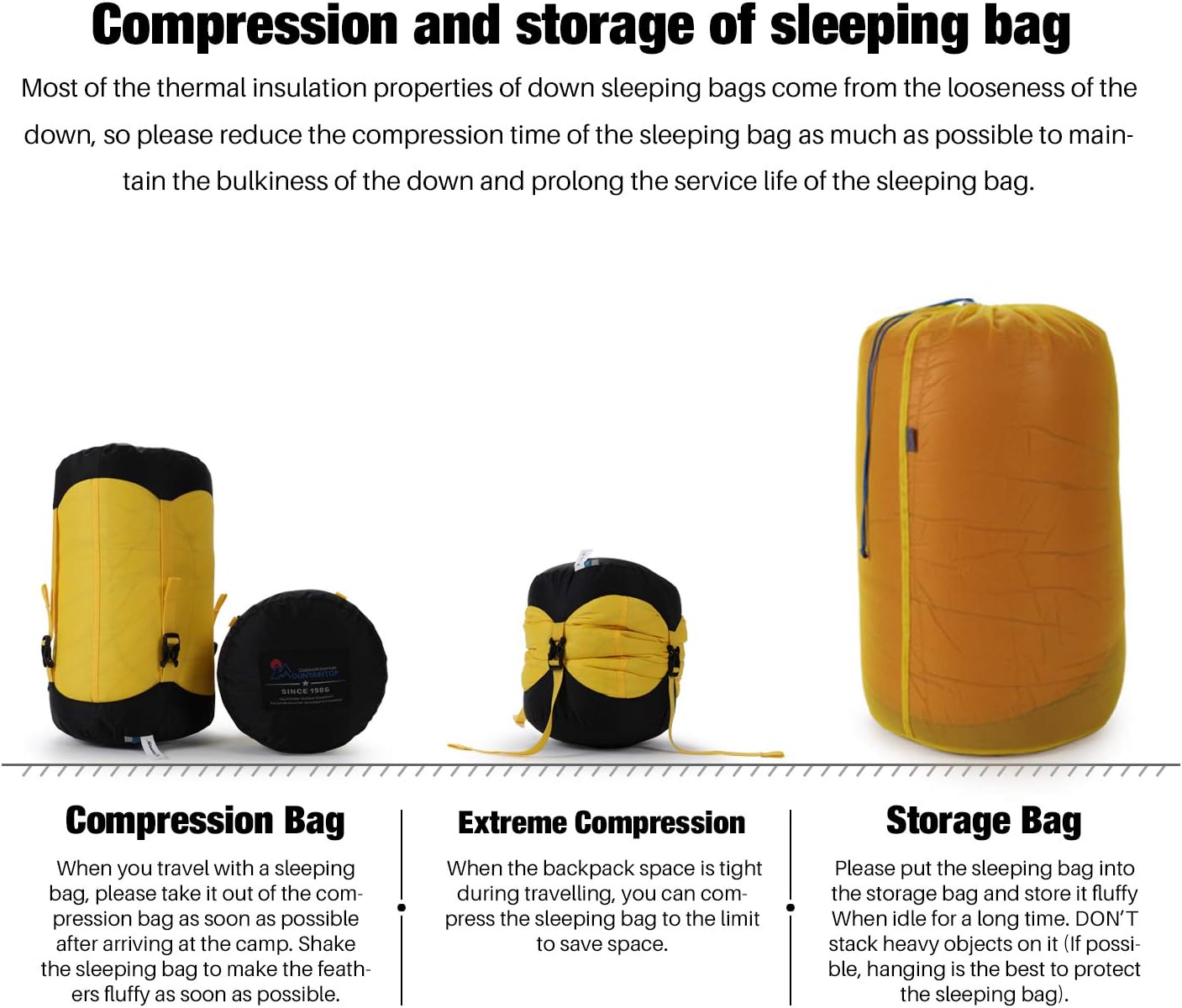 Mountaintop Ultralight Mummy Down Sleeping Bag 650 Fill Power Duck Down Suits for 32 Degree F for Camping Hiking Backpacking