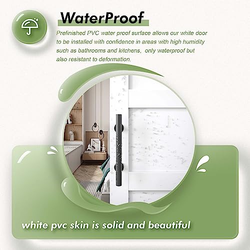 Fredbeck Double 21inx84in White Barn Door and 7FT Sliding Barn Door Hardware Kit Included,Solid,MDF, PVC Surface,DIY Assembly,5-Panel