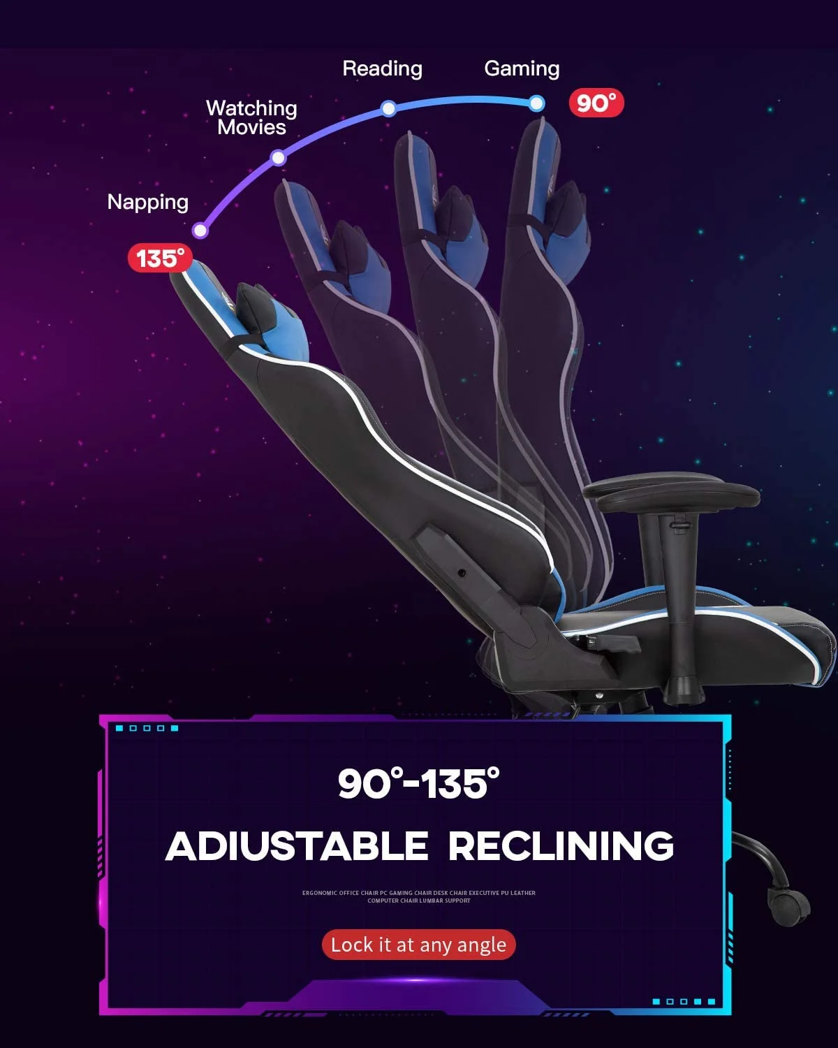 PC Gaming Chair Racing Computer Chair Adjustable Desk Chair with Lumbar Support Headrest Armrest Rolling Swivel Task Chair Ergonomic PU Leather