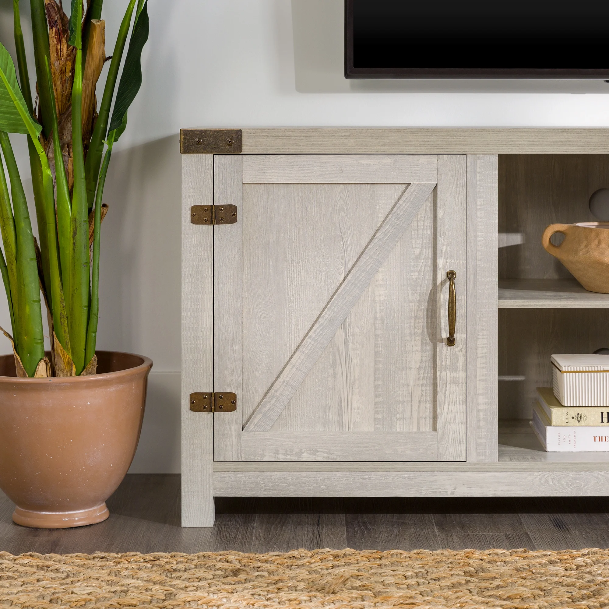 Walker Edison Modern Farmhouse Barn Door TV Stand for TVs up to 65, Grey Wash