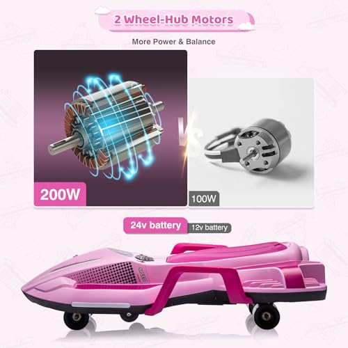 Dockey 24V Electric Ride On Toy for Kids Ages 6 & Up, High Power Drift Cart with Side Handlebars, Cool LED Lights & Music - Crazy Cart (White)
