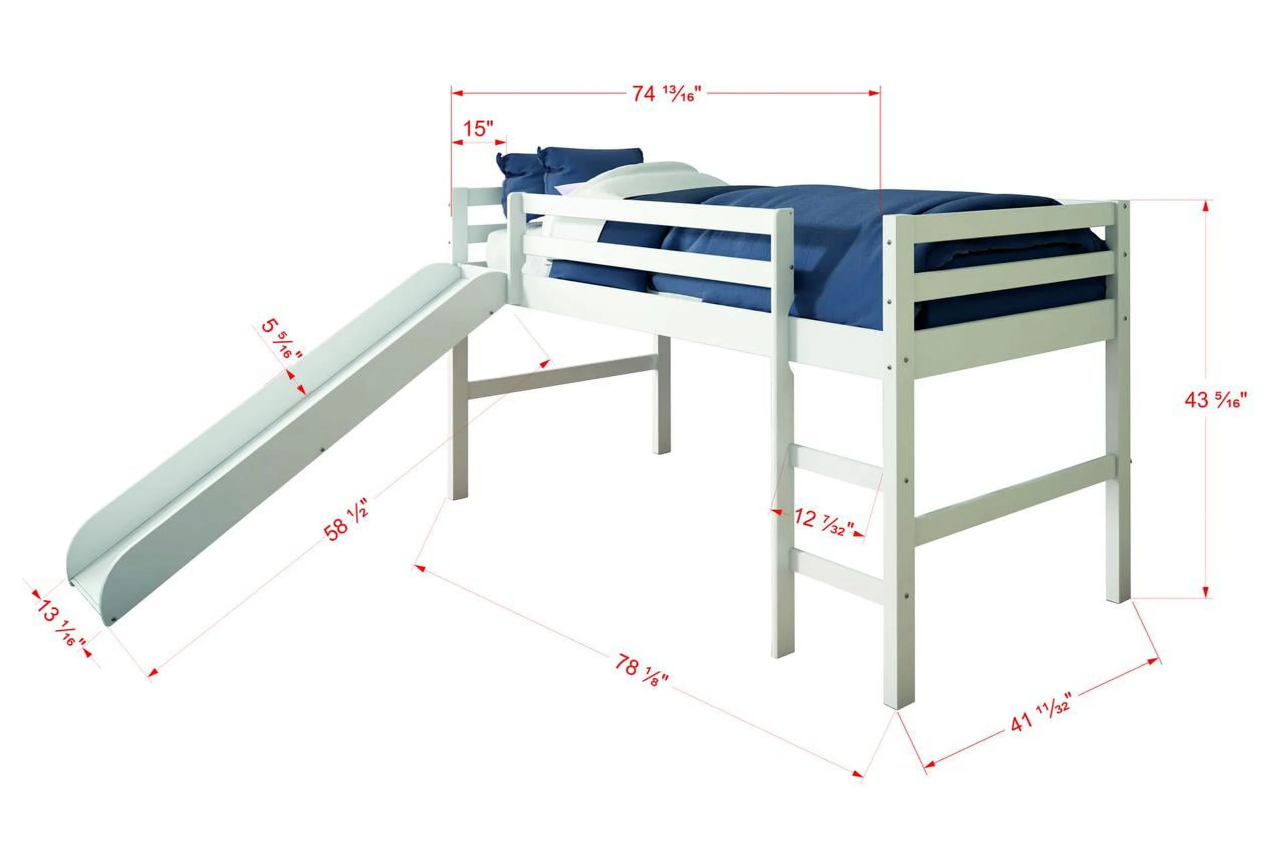 Donco Kids Twin Loft Tent Bed with Slide - White