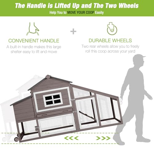 GUTINNEEN Mobile Chicken Coop with Wheels Expandable Chicken Tractor Outdoor Hen House for 2-4 Chickens 67.3" L(Brown)