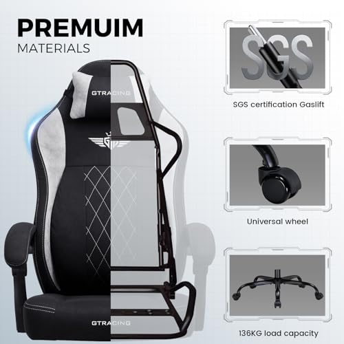 GTPLAYER Big and Tall Gaming Chair Breathable Fabric Computer Chair with Strong Lumbar Support, Comfortable Office Chairs with Pocket Spring Cushion