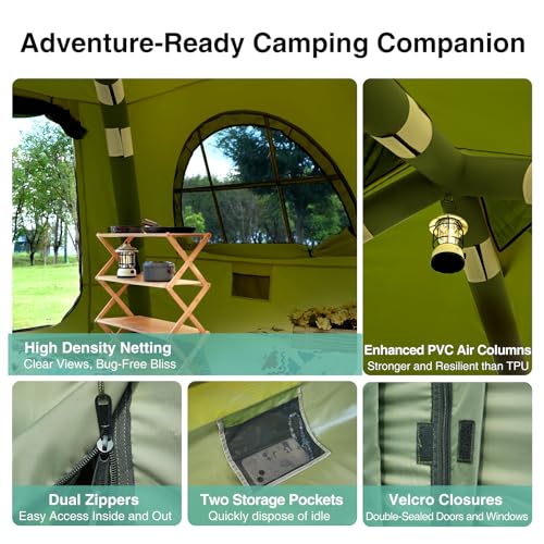 2025 Upgraded Waterproof Inflatable Camping Tent, Large Blow-Up Air Tent, No Assembly Needed Luxury Glamping House, Oxford Fabric