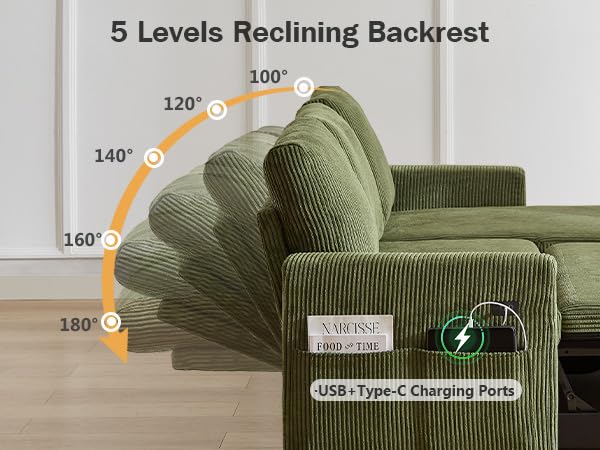 81" Sleeper Sofa Bed with Pull Out Bed, L Shaped Couch Sectional Sleeper Sofa, Pull Out Couch with Reclining Backrest, Reversible Storage Chaise