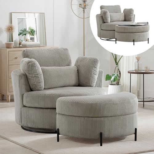 Chifee & Vingol 42.2" Oversized Swivel Accent Chair Round Barrel Chair,Chenille,Beige