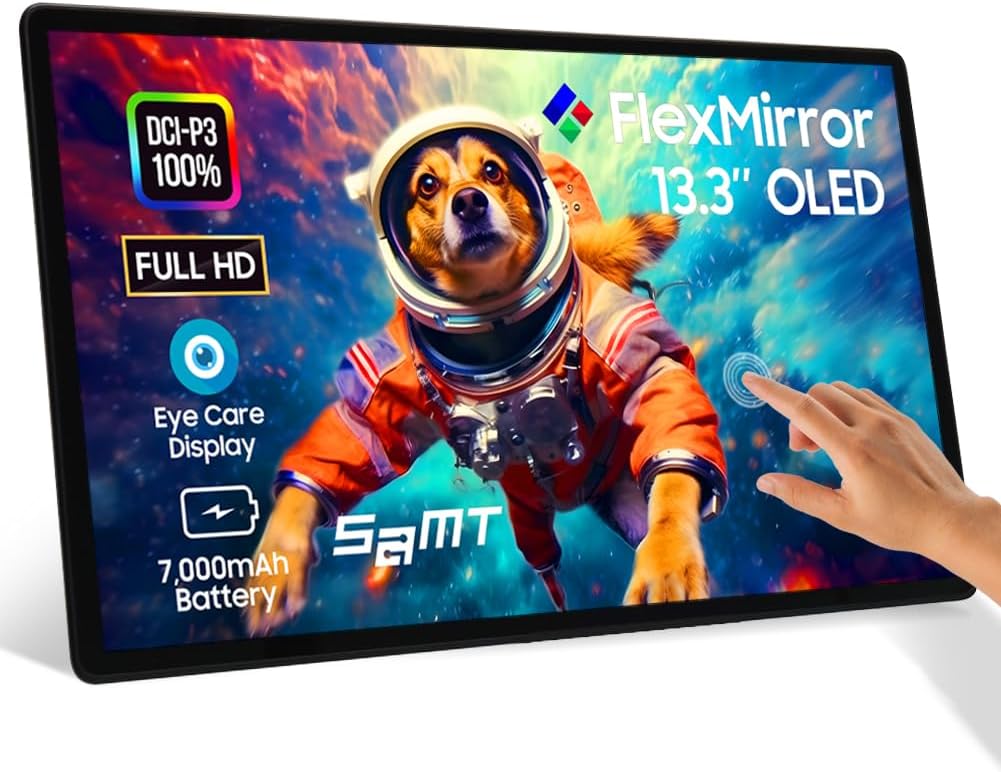 OLED 13.3" 1080P Portable Wireless Monitor FHD DCI-P3 100%, 0.2ms, 700000:1, Touchscreen, StereoQuad Speakers, USB Type-C