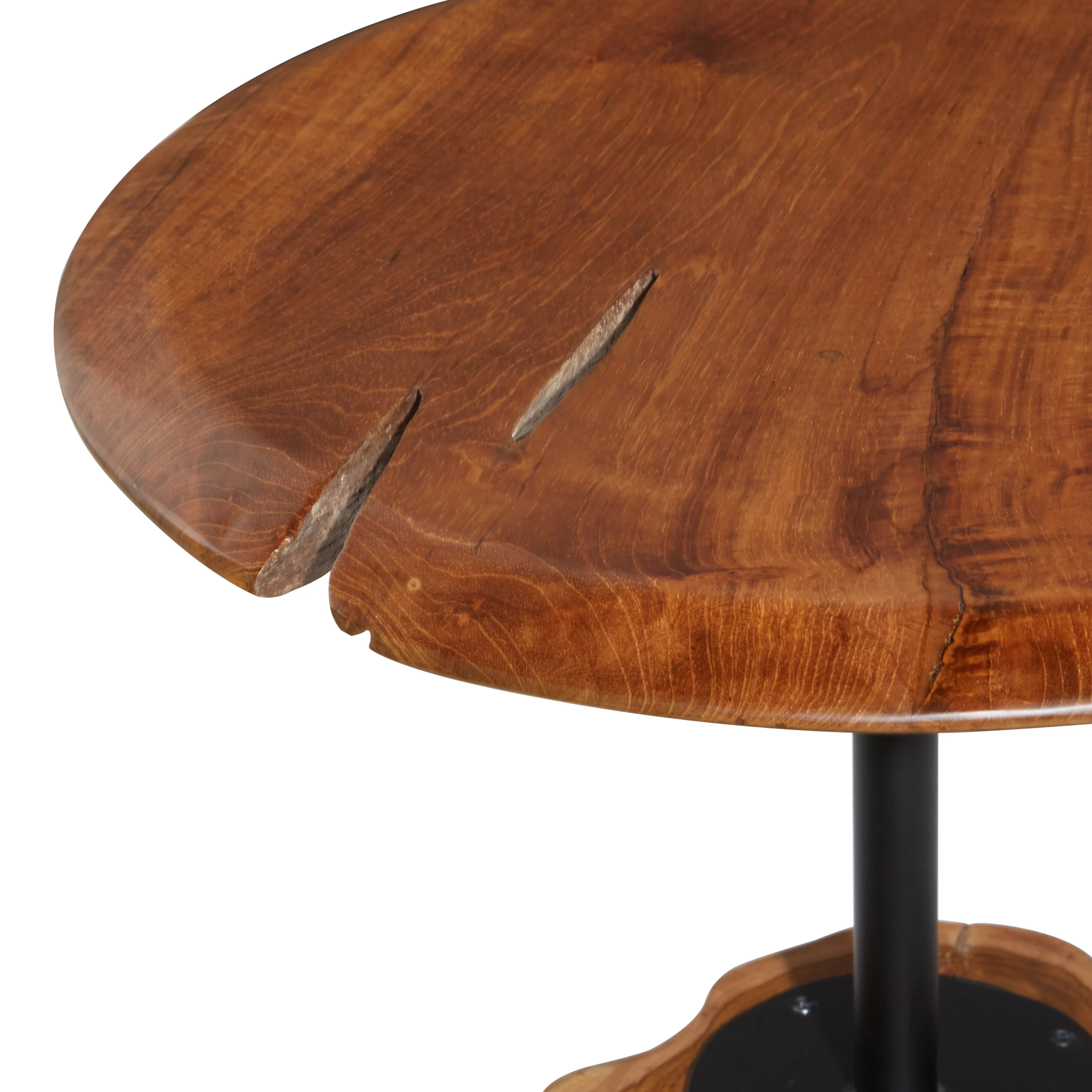 DecMode 18" x 23" Brown Teak Wood Handmade Live Edge Raised Tabletop Accent Table with Tree Stump Base, 1-Piece