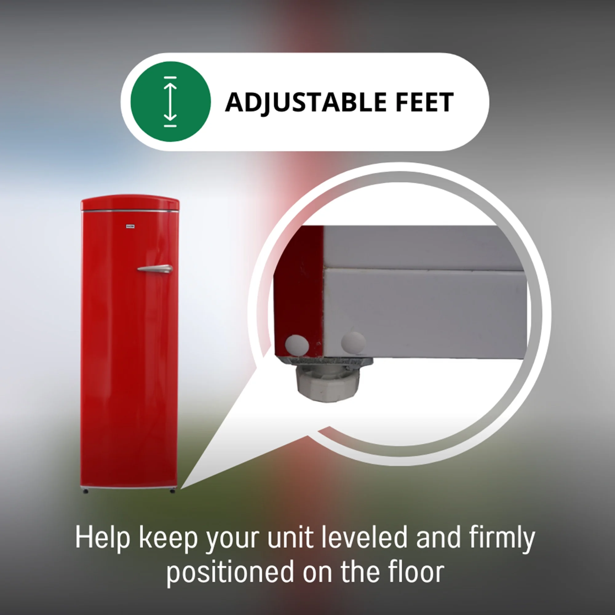 Conserv 8.3 cu. ft. Red Classic Retro Upright Freezer Frost Free with Compressor Cooling , Adjustable Feet and Sleek Retro Design