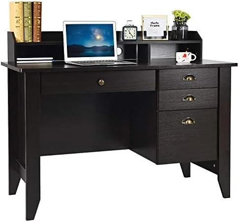 RUNFAYBIU Computer Desk with Drawers and Hutch  Farmhouse Home Office Desk Writing Table Wood Executive Desk Student Desk with File Drawer for Small