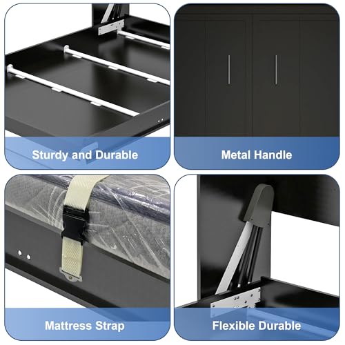 Black Wood Full Size Murphy Bed, Murphy Bed Full Space-Saving Wall Beds