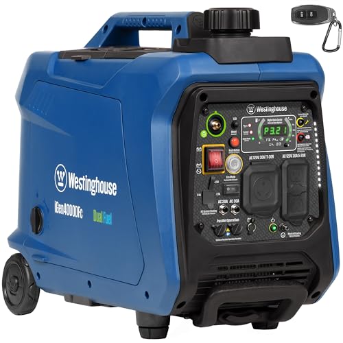 Westinghouse 5000 Peak Watt Super Quiet Dual Fuel Portable Inverter Generator, Wheel & Handle Kit, Gas & Propane Powered, RV Ready, CO Sensor