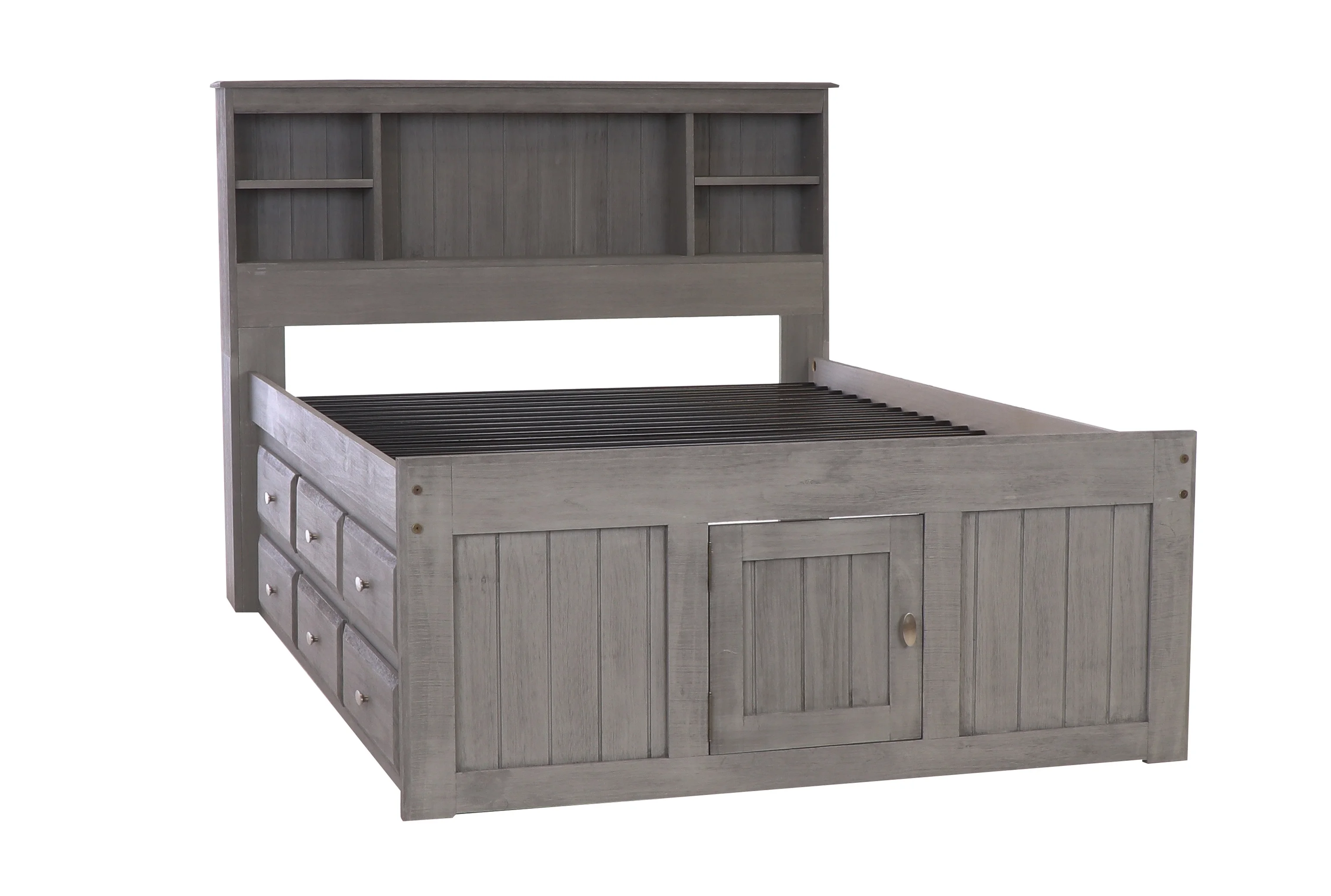 Discovery World Furniture - Full Size Bed Frame with Headboard Bookcase Captain Bed with 6 Drawers, Full Size Bed with Storage, Charcoal