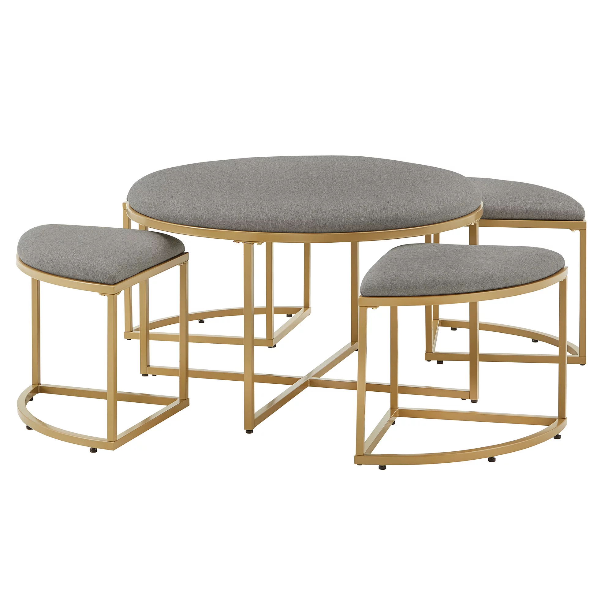 Weston Home Lilas Round Coffee Table with Nesting Stools, Grey/ Gold Finish