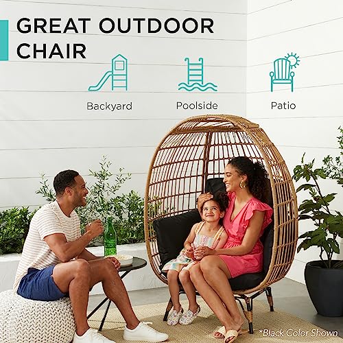 Best Choice Products Wicker Egg Chair, Oversized Indoor Outdoor Lounger for Patio, Backyard, Living Room w/ 4 Cushions, Steel Frame, 440lb Capacity