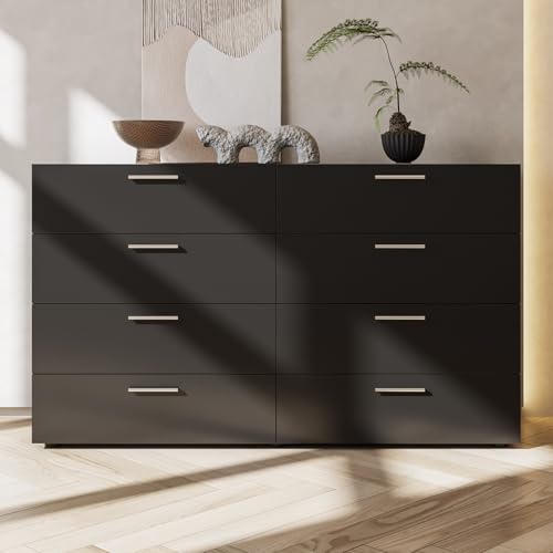 6 Drawer Dresser for Bedroom, Black Dresser Chest of Drawers, Wooden Bedroom Dresser TV Stand, Large Dresser Storage Chest with Deep Drawers