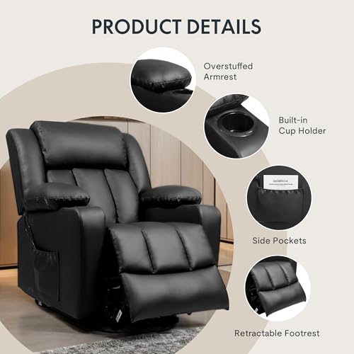 FLEXISPOT XL31 Power Lift Recliner Chair for Elderly, Electric Lift Chair with Massage & Heat, PU Leather Reclining Sofa w/Cup Holders