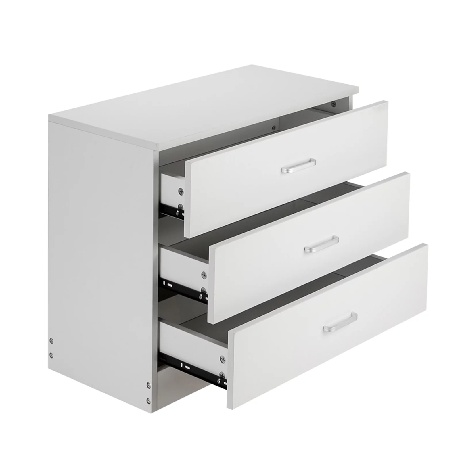 3-Drawer Dresser, White Chester Drawer Bedside Nightstand for Bedroom, Under Desk File Storage Cabinet for Office with Sliding Drawer Metal Handle