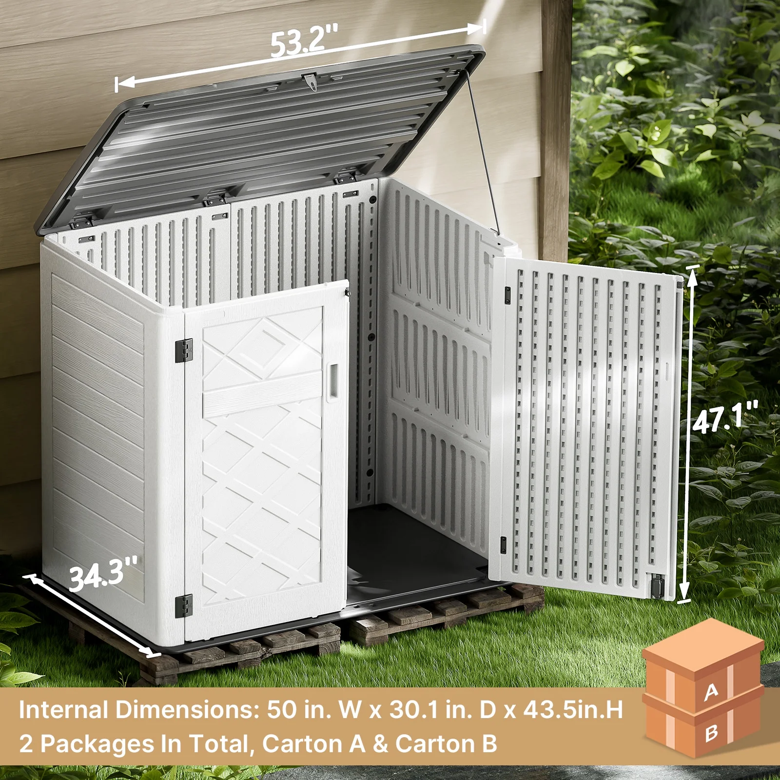 Lofka Resin Outdoor Storage Shed, Horizontal Storage Shed, 38 Cu.ft Capacity, White