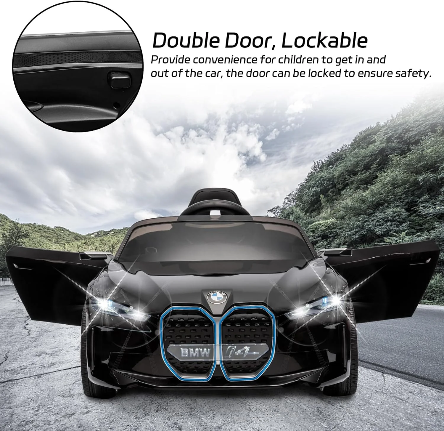 BMW i4 12V Kids Electric Ride-On Car with 2.4G Remote Control, Battery Powered Electric Vehicle Toys Car for 3-8 Years Old, Safety Belt, LED Lights