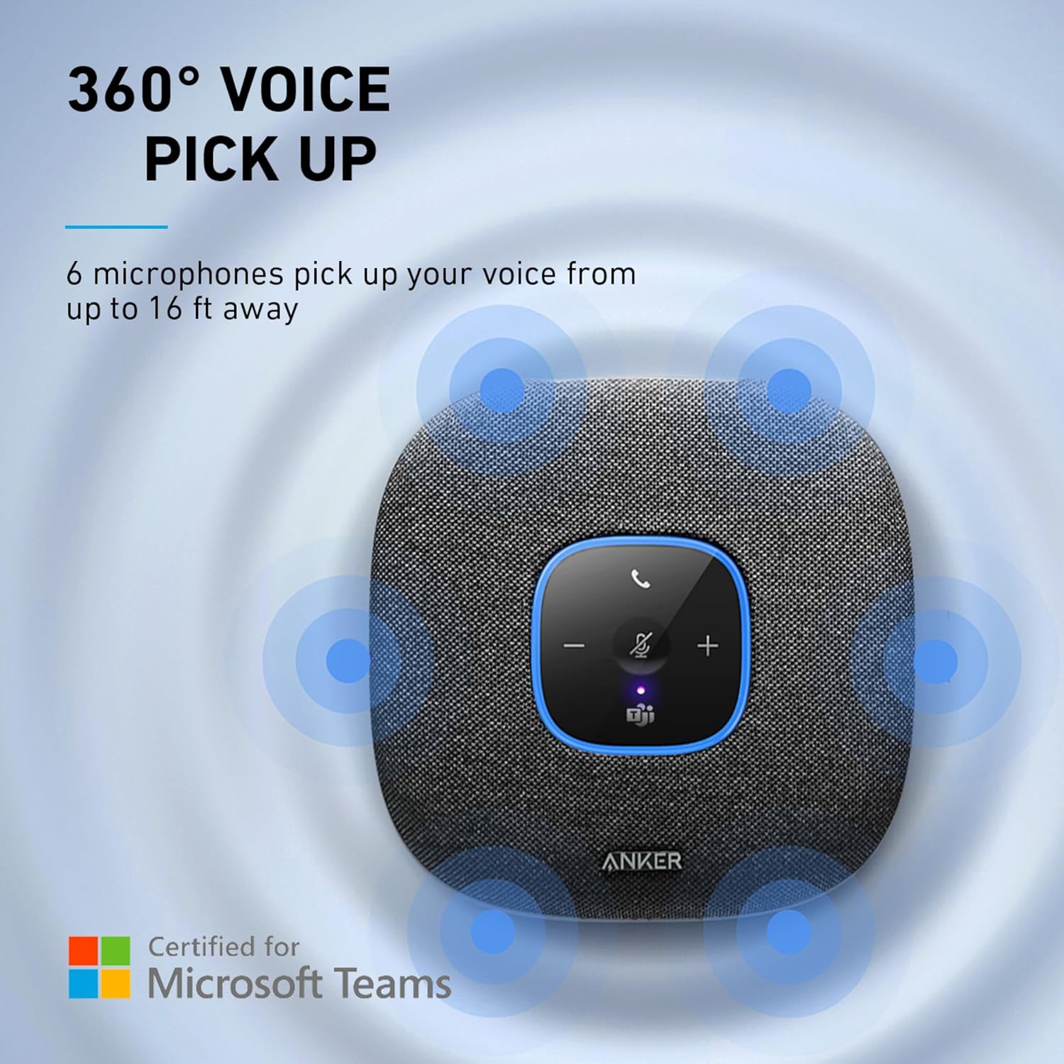 Anker PowerConf S3 MS Speakerphone with Microsoft Teams Certification, 6 Mics, Enhanced Voice Pickup, 24H Call Time, App Control, Bluetooth 5.3