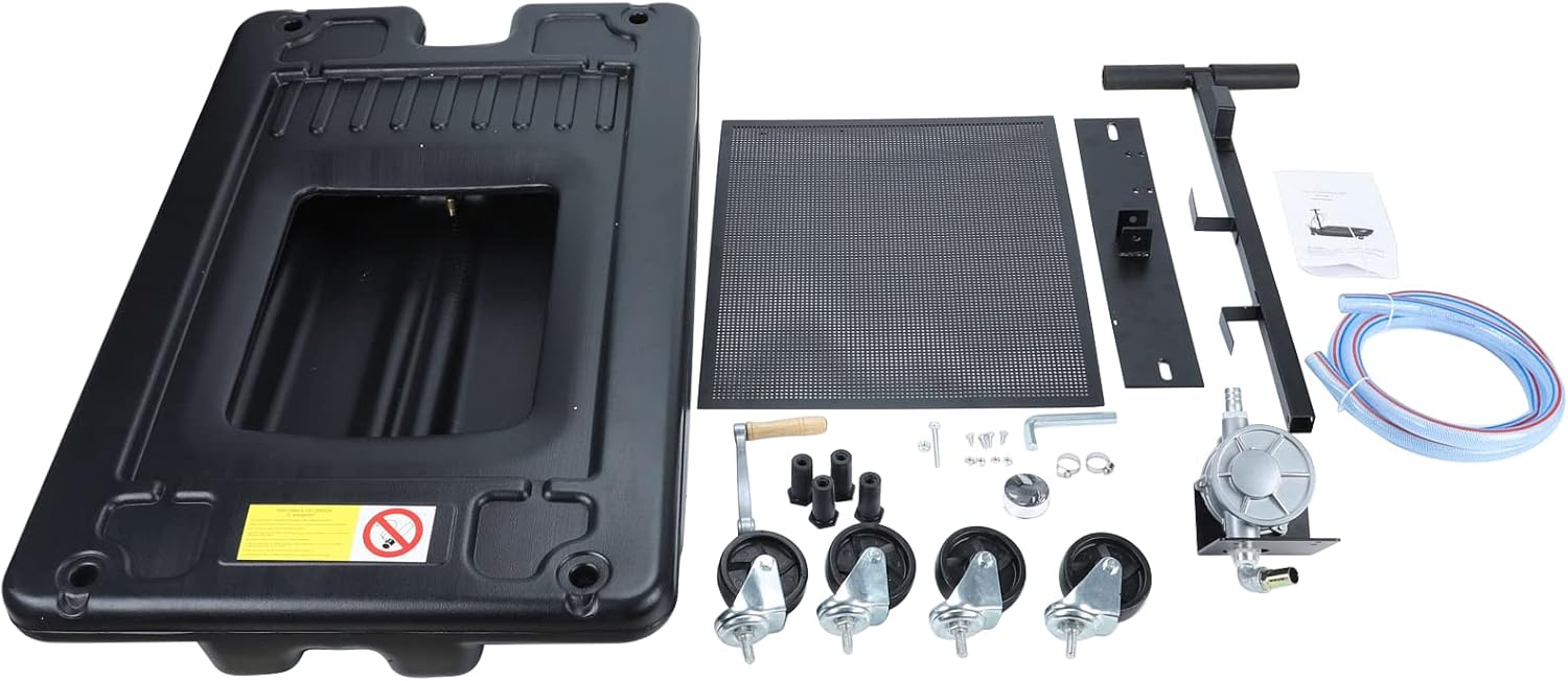 BACLAUGH Low Profile Oil Drain Pan Portable 17 Gallon for Truck Car with Pump 8' Hose