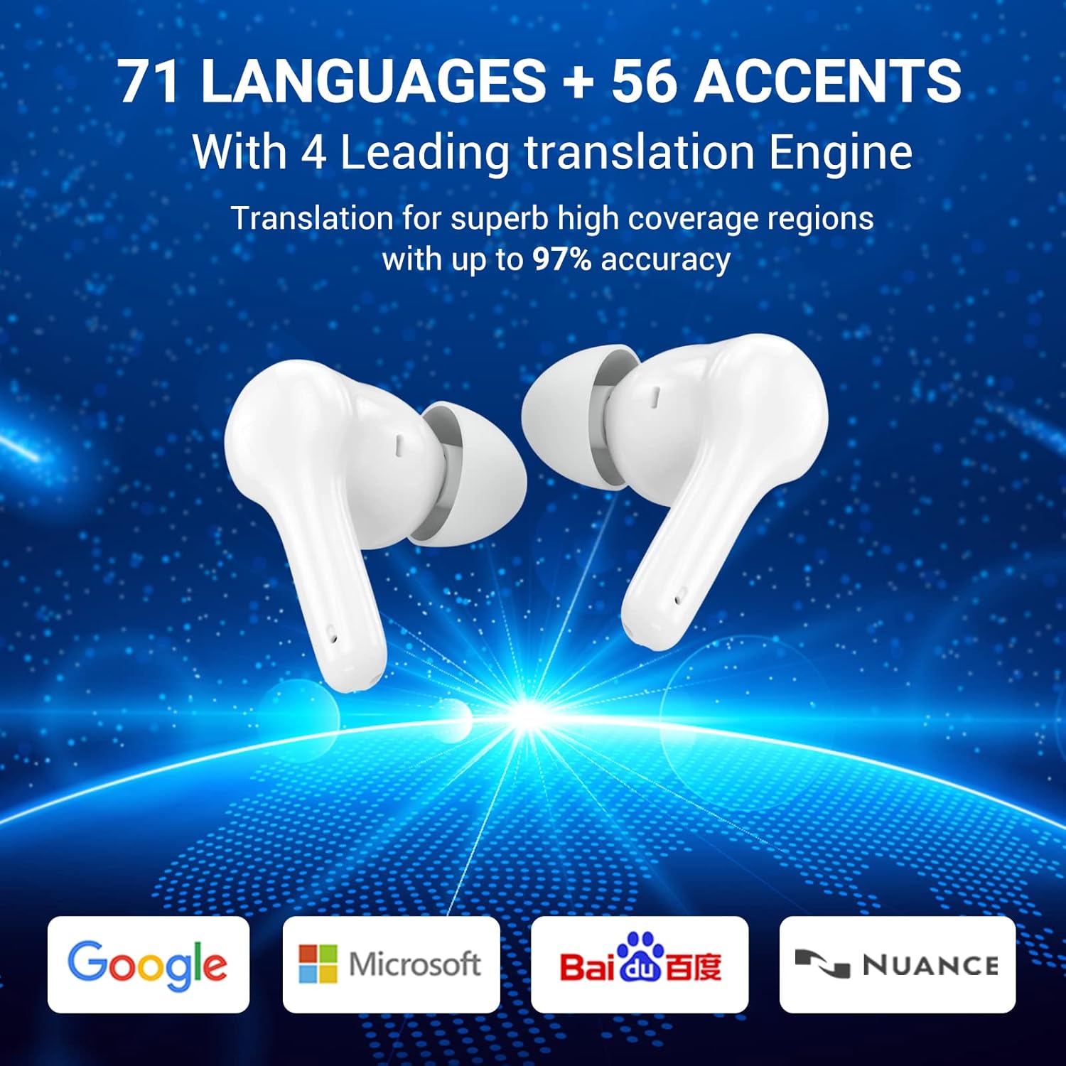 Xupurtlk Language Translator Earbuds 71 Language & 56 Accents Instant Voice Language Translator with Bluetooth & APP for Translating and Music and