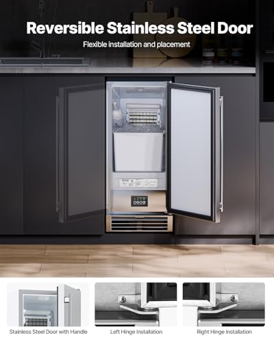 VEVOR Under Counter Ice Maker Machine, Crescent Ice, 25 Lbs/Day Stainless Steel Built in Ice Maker with Reversible Door