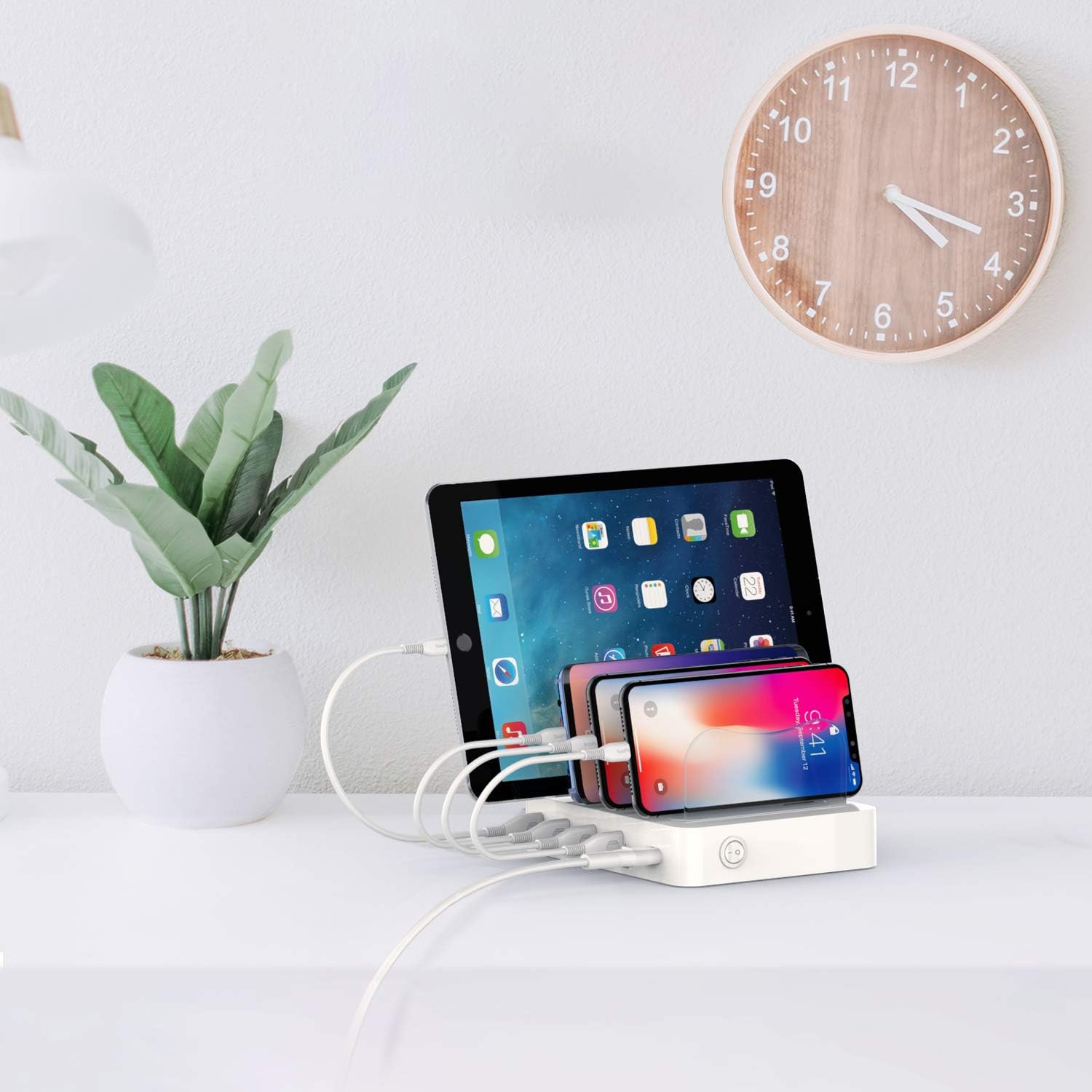 SooPii Charging Station for Multiple Devices, 4-Port Charger Station with 6 Mixed Charging Cables Included,for Phones, Tablets