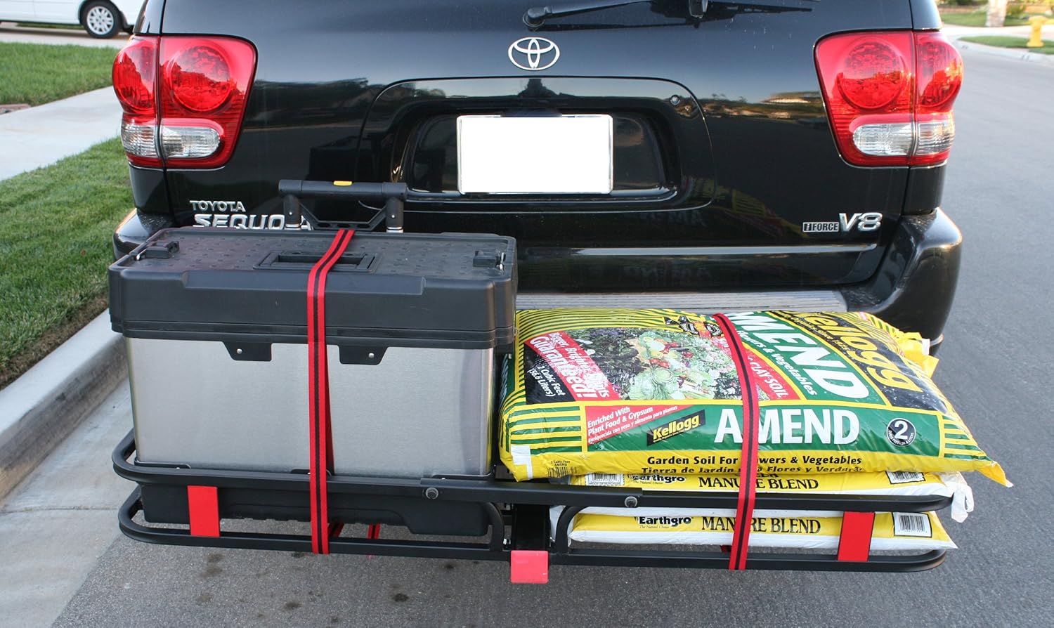 MaxxHaul 70107 53 x 19-1/2 Hitch Cargo Carrier - Trailer Hitch Mount Steel Cargo Carrier With High Side Rails For RV's, Trucks, SUV's, Vans