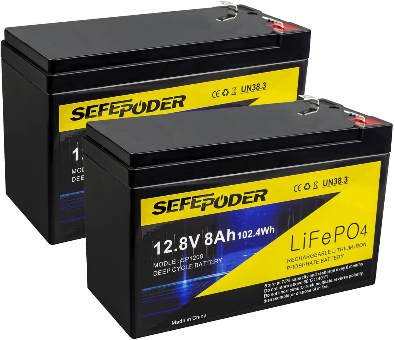 12V 12Ah LiFePO4 Lithium Ion Rechargeable Battery, 2000+ Deep Cycle Maintenance-Free Battery for Solar Power, UPS Backup, Lighting, Power Wheels