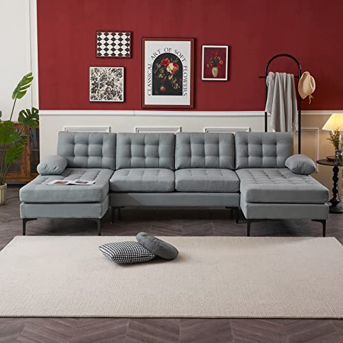 Karl home Convertible Sectional Sofa 110" U-Shape Sofa Couch 4-Seat Couch with Chaise ChenilleFabric Upholstered for Living Room, Apartment, Office