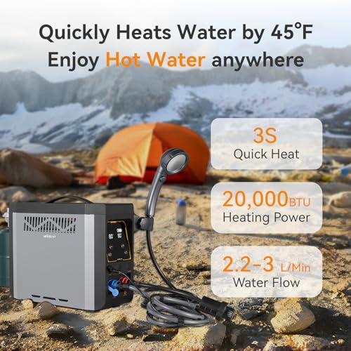 Portable Propane Water Heater for Outdoor Camping Shower with Rechargeable and Multi-Protection, Ideal for Outdoor Cleaning & Off-Grid Hot Water Needs