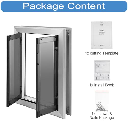 Large Dog Door, Aluminum Frame Doggy Door, Weatherproof Dogs Doors with Automatic Closing Double Panels for Energy Efficient