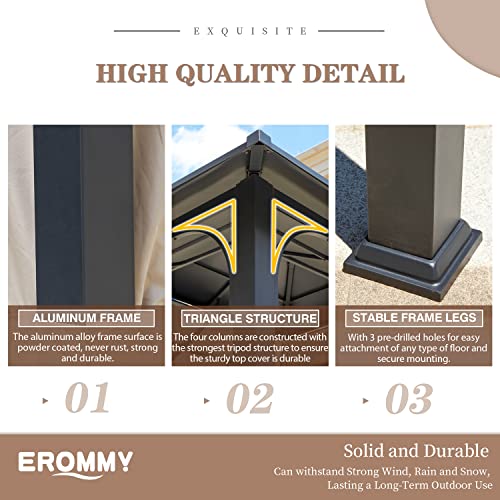 EROMMY 12'x20' Hardtop Gazebo Double Roof Galvanized Steel Canopy Outdoor Aluminum Frame Permanent Metal Pavilion with Netting and Curtains for Patio