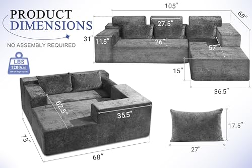 HABUTWAY 105" L-Shape Modular Sectional Sofa Couch for Living Room,No Assembly Required,Modular Comfy Sofa with Deep Seat for Living Room Bedroom