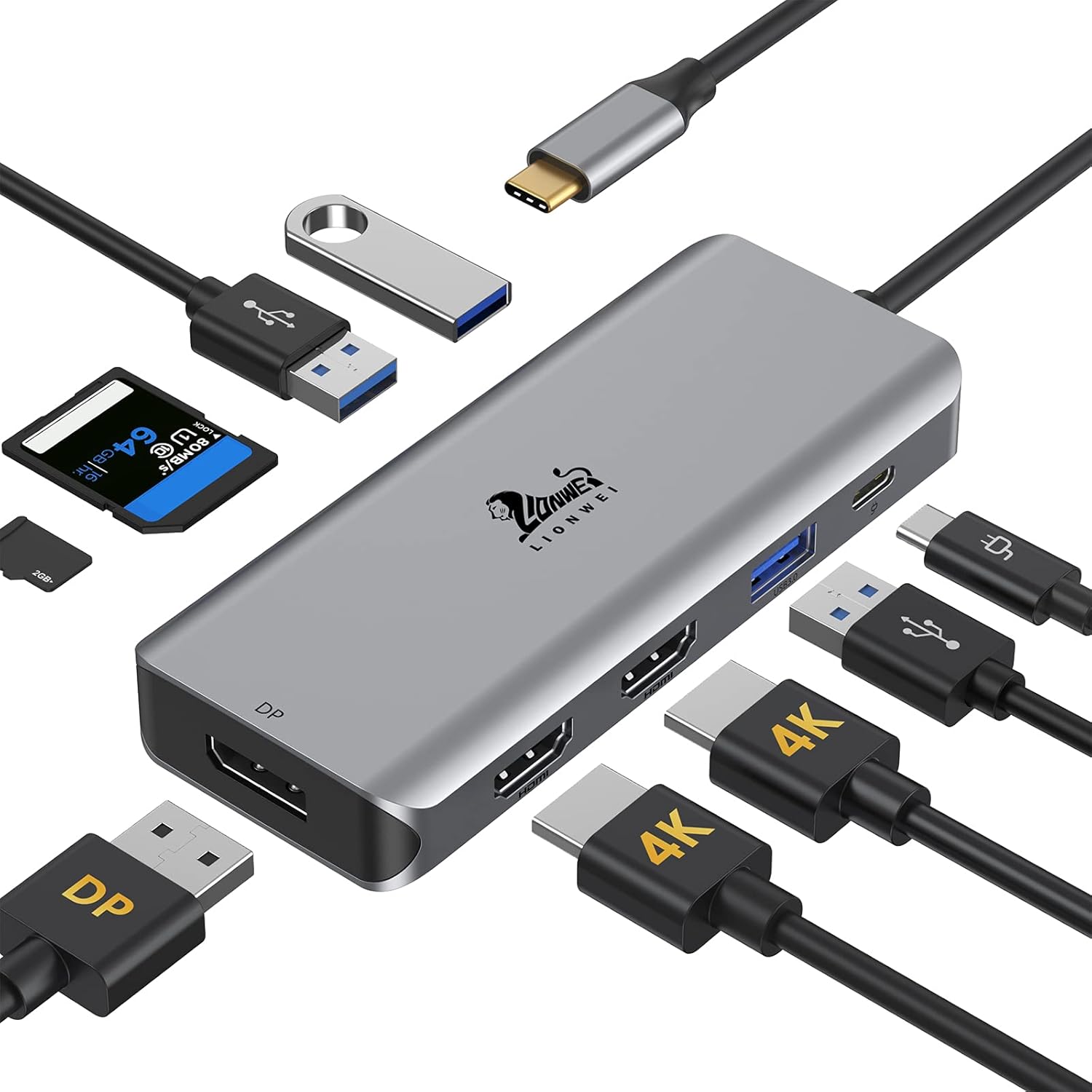 Docking Station, 9-in-1 Triple Display USB C to Dual HDMI Adapter with DisplayPort, 87W PD, 3 USB, SD/TF Card Reader