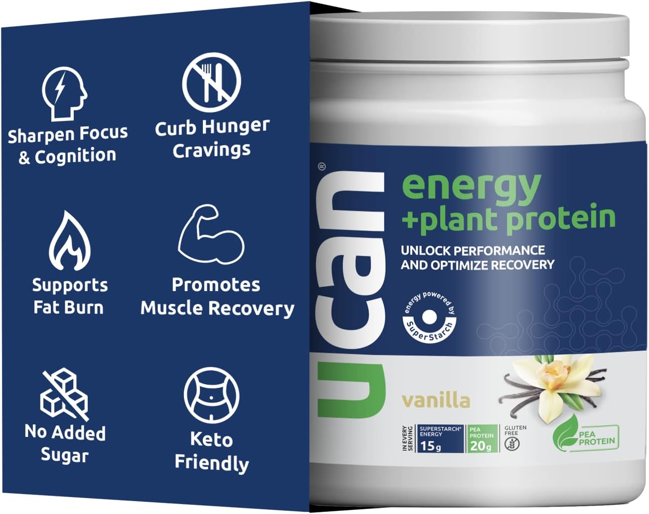 UCAN Energy + Plant Protein Powder - Vegan Plant Based Protein 20g Pea Protein with Energy Boost - Keto Protein Powder - Chocolate Flavor
