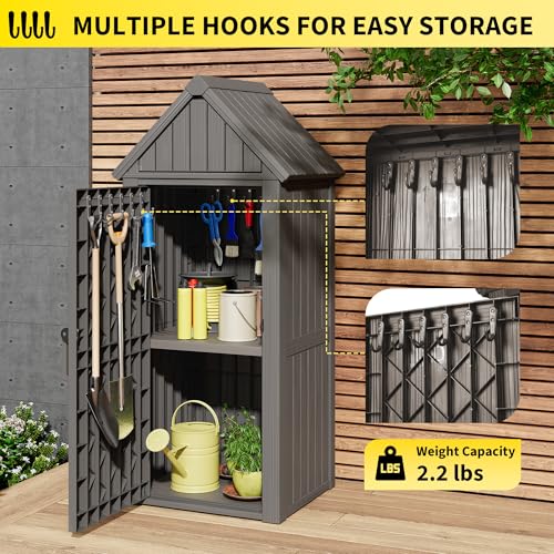 Outdoor Resin Storage Shed, Upgrade Durable Storage Cabinet with Removable Shelves and Lock Ring, Reinforced Floor
