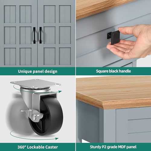 YITAHOME Kitchen Island with Drop Leaf & Power Outlet, Rolling Kitchen Cart on Wheels