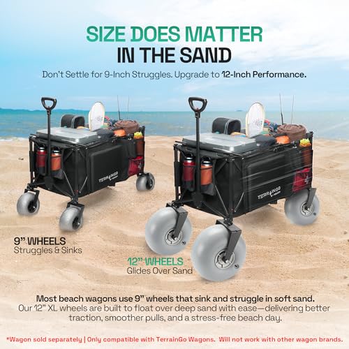 TerrainGO Beach Wagon Wheels for Sand | Quick-Change Interchangeable Patent Pending | Air-Filled Beach Cart Tires (12" Wheels for Large Wagon Only)