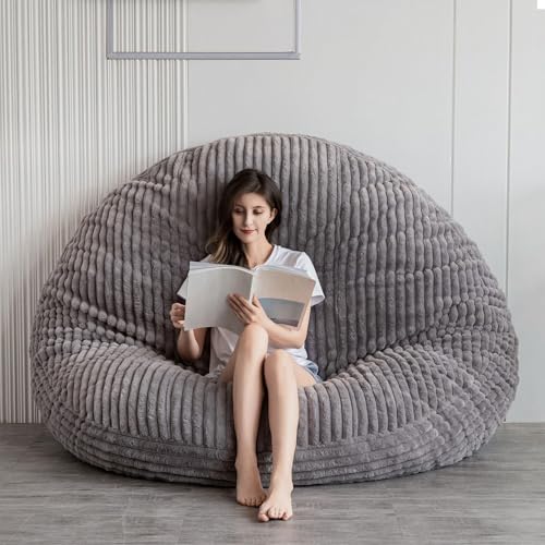 BYBYME 3 in 1 Bean Bag Chairs, Bean Bag Bed for Adults High-Density Foam Filling, Convertible Sofa Bed Faux Fur, Giant Bean Bag Chairs for Adults