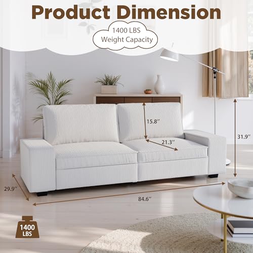 85" Loveseat, Corduroy Love Seat 3 Seater Couch with Removable Covers & Medium Firm Seat Cushion