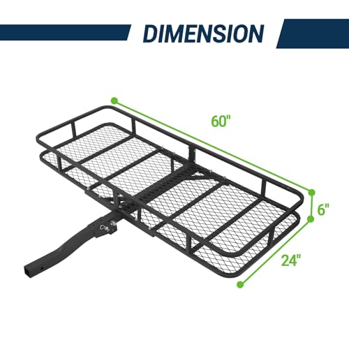 Folding Hitch Cargo Carrier, 60"x24"x6" Heavy-Duty Basket Rack, 500lbs Capacity, Fits 2" Receiver, for SUV, Trailer, Pickup