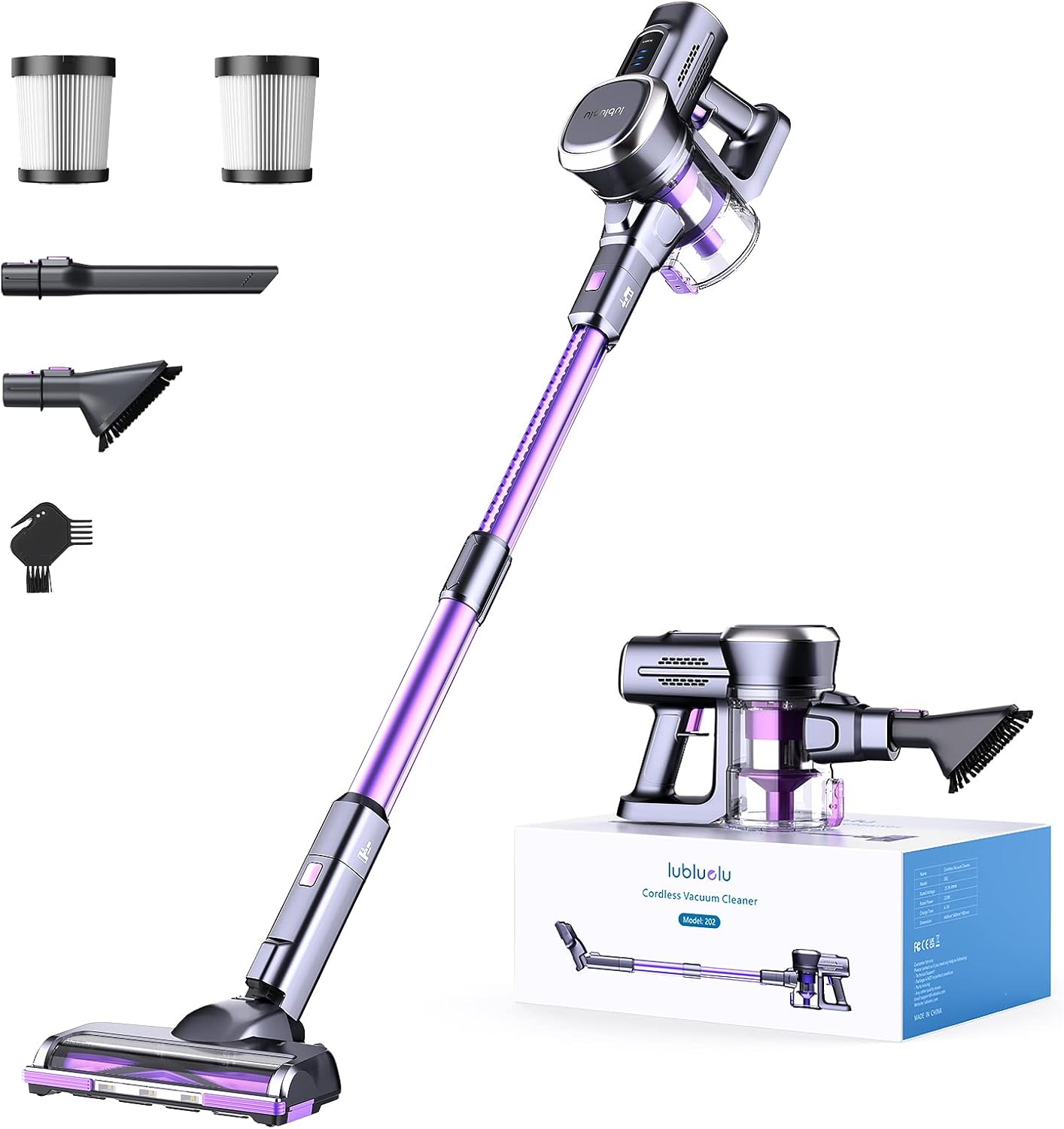 Cordless Vacuum Cleaner, Lubluelu Cordless Stick Vacuum with 25Kpa Powerful Suction, 50min Runtime, Detachable Battery