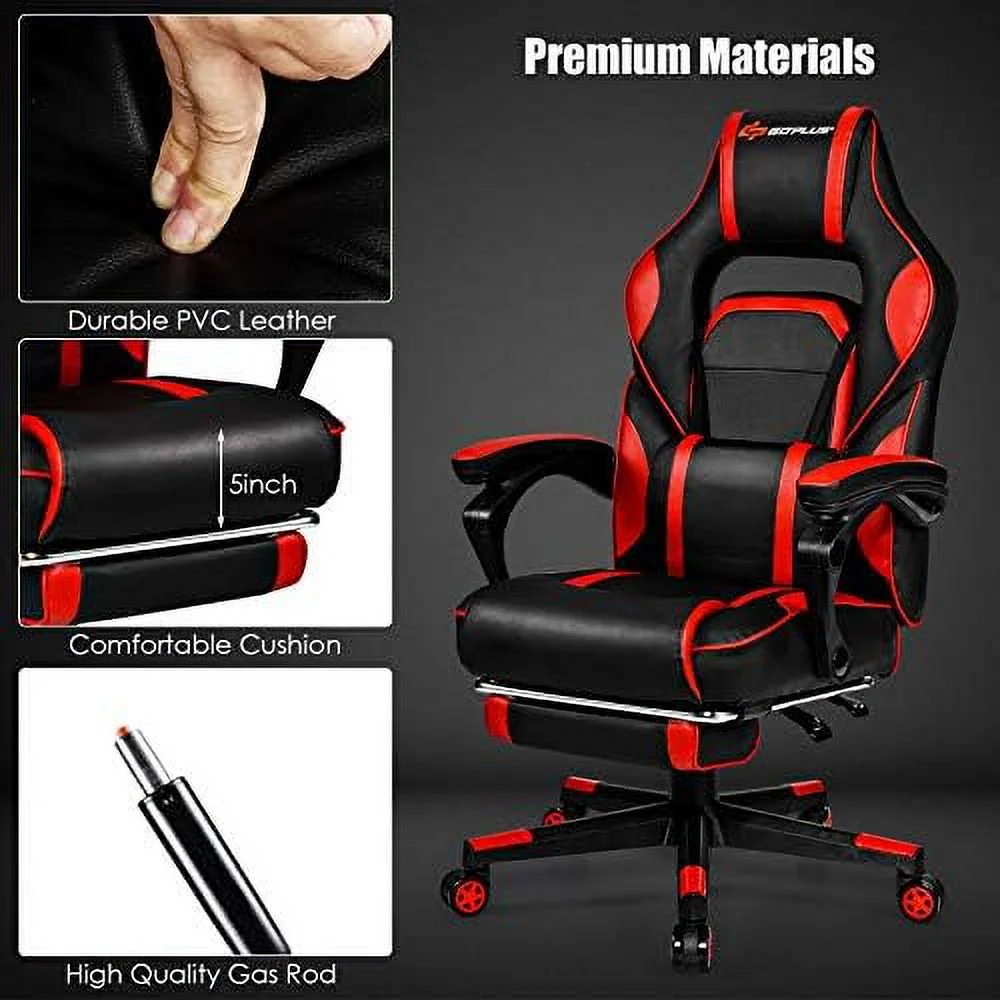 Massage Gaming Chair  Reclining Backrest  Seat Height Adjustment Racing Computer Office Chair with Footrest  Ergonomic High Back PU Swivel Game Chair