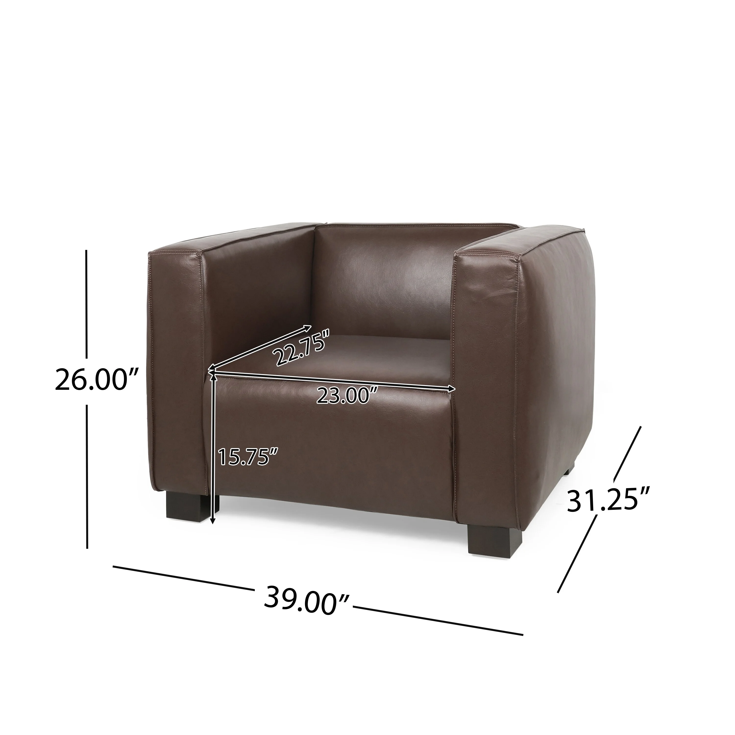 Christopher Knight Home Goyette Faux Leather 3 Piece Club Chair and Sofa Set by  Cognac Brown/ Dark Walnut