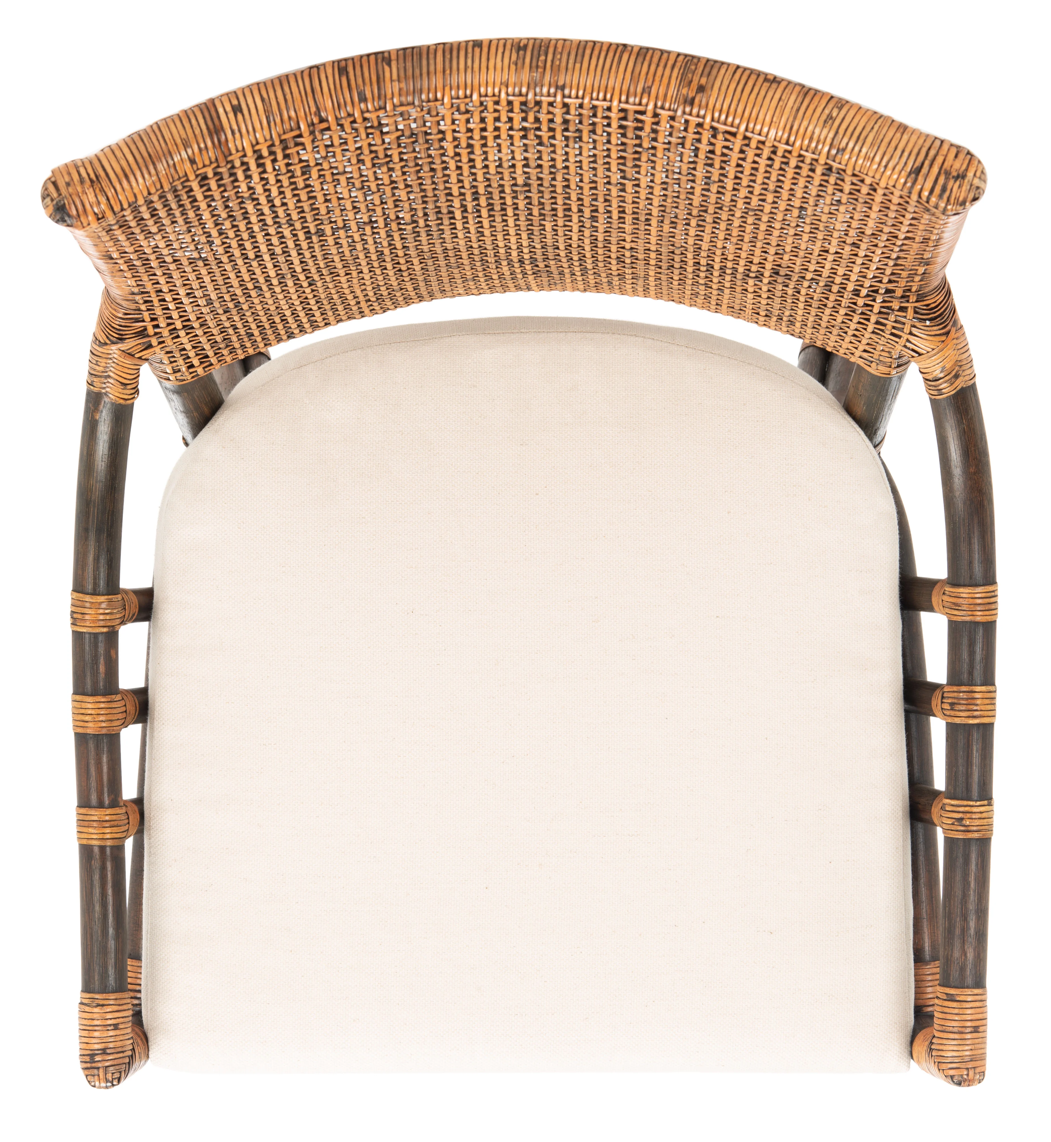 SAFAVIEH Donatella Rattan Chairs, Natural Wash/Black Legs/White Cushion (22 in. W x 24 in. D x 37 in. H)